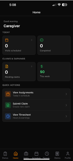 HomeHealth TX caregiver mobile app screenshot