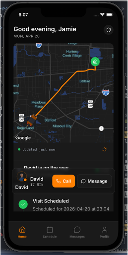 HomeHealth TX family mobile app screenshot